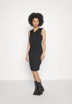 Drapped Neckline Smart Bodycon Sleeveless Mini Dress - Vestido Ligero - Black