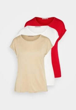 Anna Field 3 Pack - Camiseta Básica - Beige/Off-White/Red -Anna Field aedc07226f6b43aab232c16e6322bb39