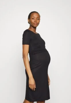 Short Sleeves Ruched Waist Mini Flared Dress - Vestido Ligero - Black